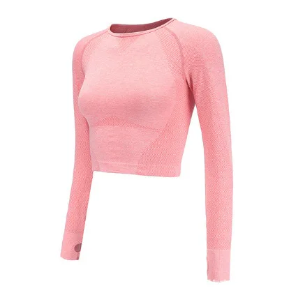 

Woman Yoga Top Long Sleeve Solid Slim Elastic Exercise Jogging Moisture Wicking Fitness T-Shirt Gym Wear Female Sportswear 2021