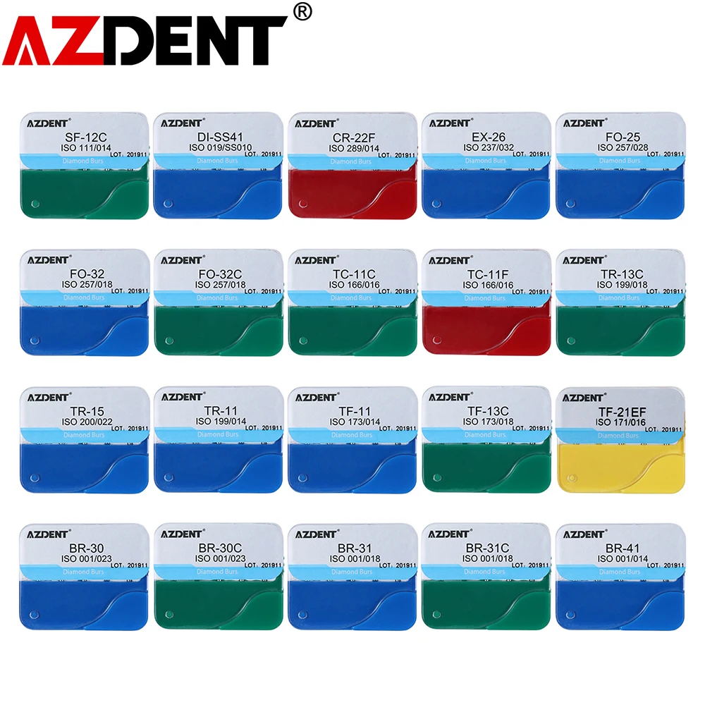 AZDENT 100pcs/20Boxes Dental Diamond Burs Drill for Teeth Porcelain Ceramics Composite Polishing High Speed Handpiece Dia.1.6mm