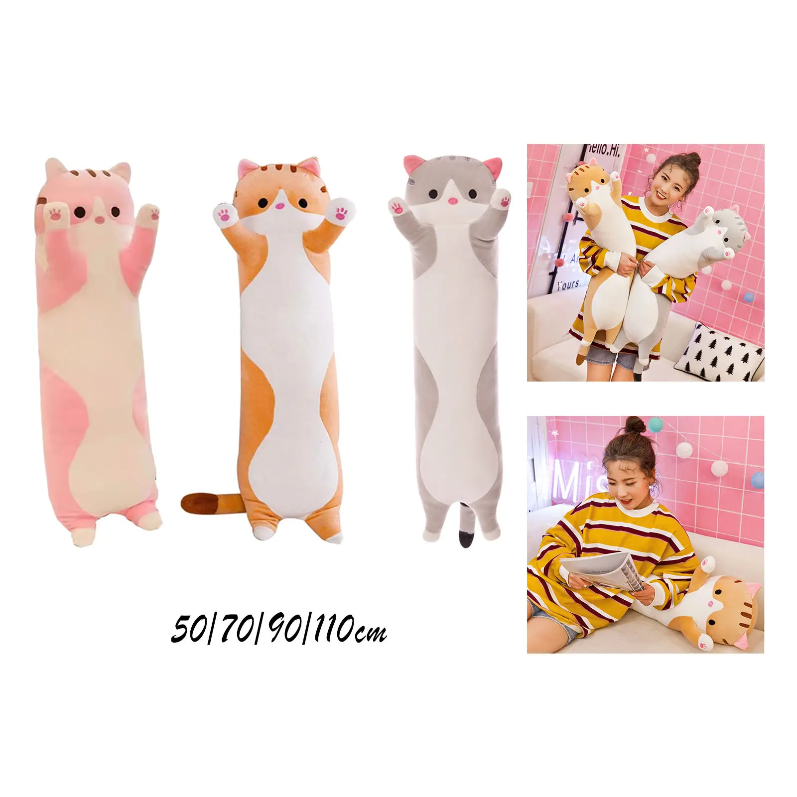 

Пухленькая кошка Подушка плюшевая игрушка Huggable Милая хлопковая Спящая длинная кошка подушка для детей