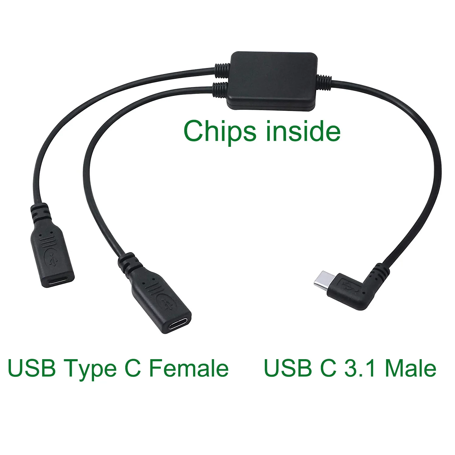 

Multifunction USB 2 in 1 Type 3.1 C Male Angled to 2 x Type-C Female Cord Data Charging Adapter Y Splitter Cable