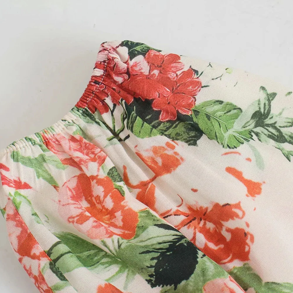 

XEASY 2021 Summer Beach Style Women Vintage Floral Print V-Neck Midi Dress Female Chic Single-Breasted Casual Long Dresses