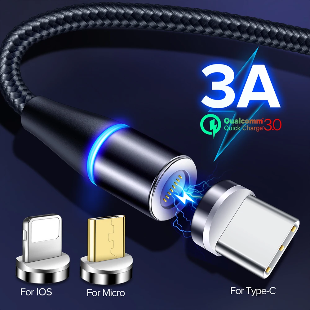 Venroii 1 м 2 м Быстрый Магнитный кабель 3 А Быстрая зарядка 3,0 микро USB зарядное устройство type C Зарядка для samsung S9 Xiaomi Магнитный шнур для телефона