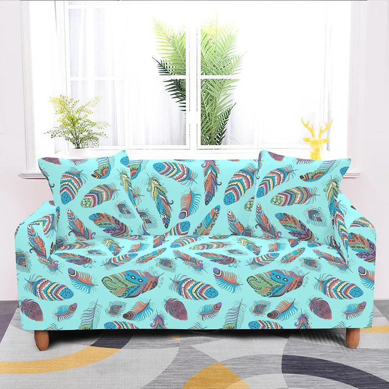 Полноразмерный чехол для дивана с цветными перьями эластичные чехлы мебели