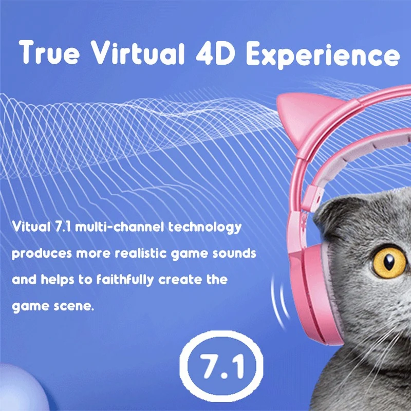 

SOMIC Pink Gaming Headset 7.1 Surround-Sound G951 Cat Ear Stereo Noise Cancelling Headphone Vibration LED USB Earphones