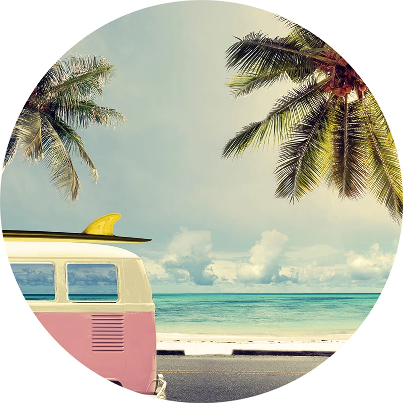 Круглое пляжное полотенце с изображением слона и морских пейзажей размер 1500*1500