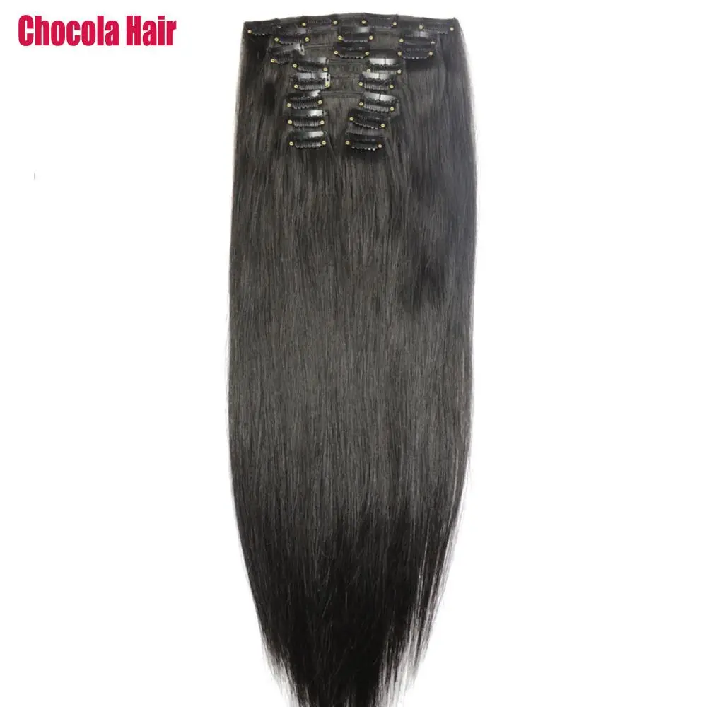 Chocola Full Head 16 -28  10pcs Set 140g-260g Brazilian Virgin Remy Hair Clip In Human Hair Extensions Natural Straight Black