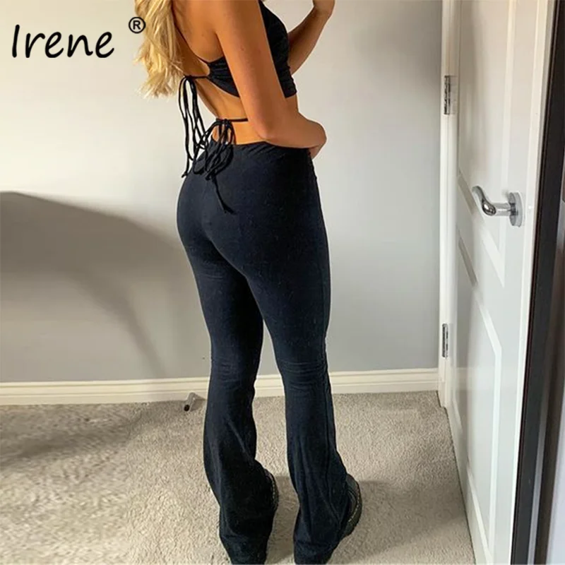 

Irene Black High Waist Flare Pants Women 2020 Fashion Bandage Sexy Trousers Streetwear Autumn Winter Slim Casual Pants Femme