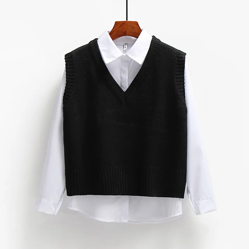 

Women Knitted Vest Sweater 2021 Spring Autumn New Women Fashion V Neck Solid Waistcoat Casual Knitwear