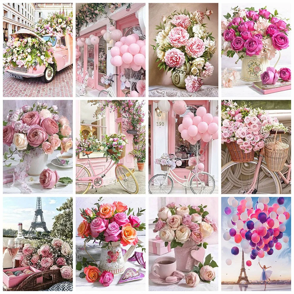 

Набор для алмазной 5d живописи, Алмазная мозаика с розовыми розами, полная выкладка, вышивка крестиком на велосипеде, домашний декор