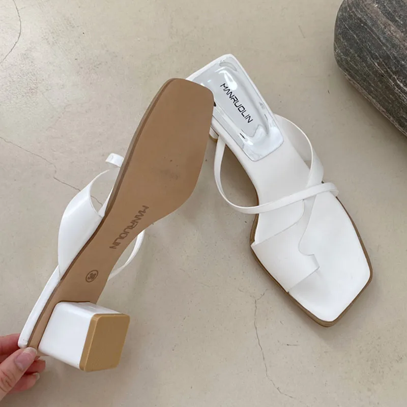 

2021 Summer Slippers Square Low Heels Slides Ladies Green Casual Outdoor Beach Sandal Shoes Open Toe Slip On Female Flip Flop