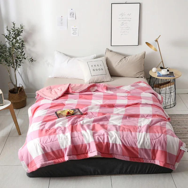 Японское летнее одеяло для кровати Клетчатое кондиционер покрывало двойное