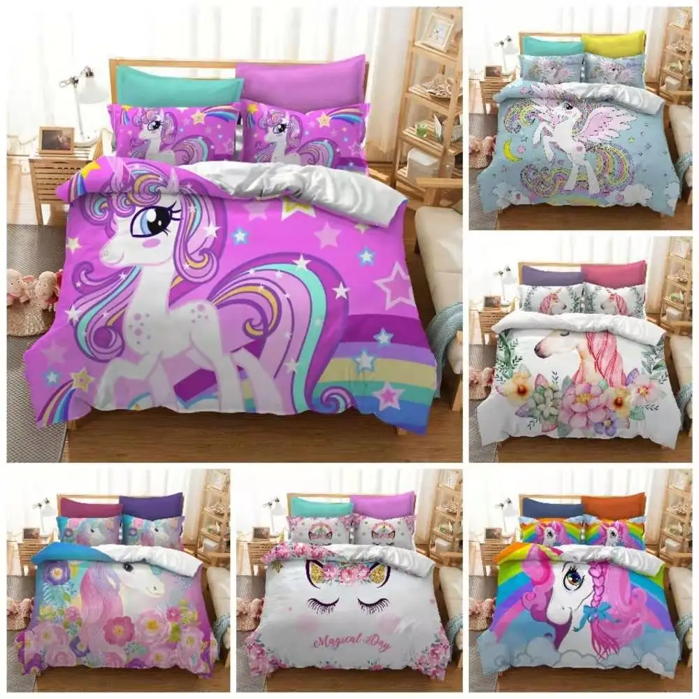 

2/3 Pcs unicorn 3D Ditital Duvet Cover Sets Bed Set unicorn Quilt Comforter Covers Queen Bedding Set King Size