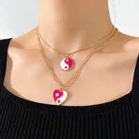 aprilwell 2 pcs punk tai chi pendant necklaces for women metal gold aesthetic y2k multilayer choker e girl 2021 fashion jewelry