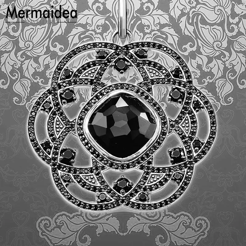 Черный CZ филигранный цветок кулон модное ювелирное изделие посеребренный модный