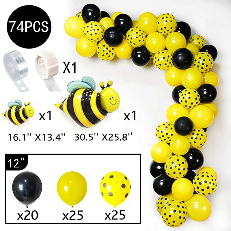 

74pcs Bee Latex Balloons Garland Arch Kit Black Dots Foil Globos Cartoon Animals Ballons Themed Birthday Party Baby Shower Decor