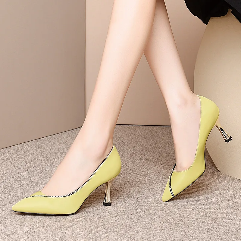 

MoonMeek 2020 top quality genuine leather shoes women pumps crystal pointed toe slip on spring summer single shoes woman