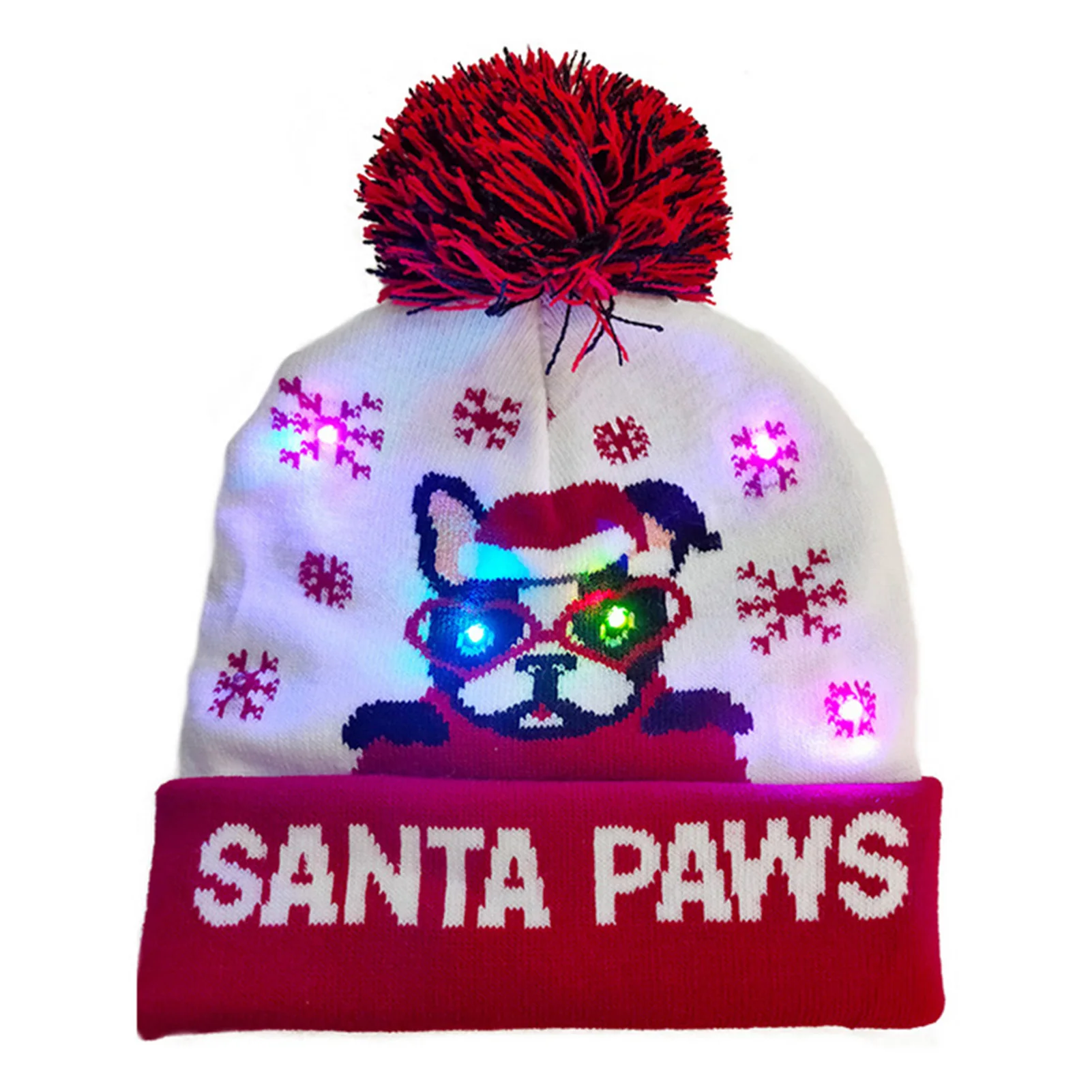 

Winter Merry Christmas Pompom Hat Cap LED Light-up Warm Knitted Beanie Gift for Christmas party