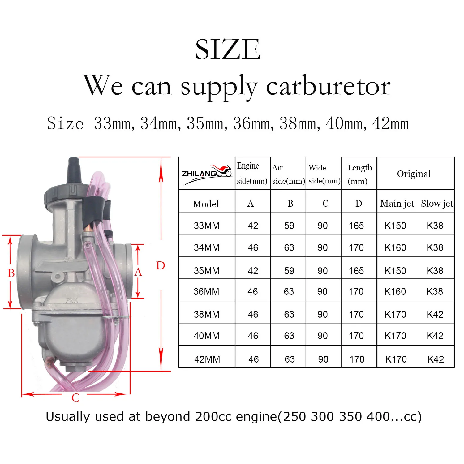 

Universal 33 34 35 36 38 40 42mm PWK Motorcycle Carburetor Carb For Racing Parts With Power Jet Dirt Bike ATV Off-Road