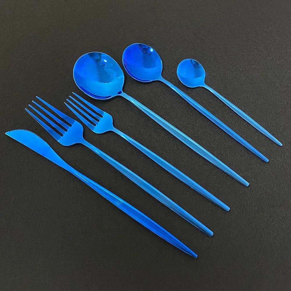 Набор голубых столовых приборов комплект позолоченной посуды из нержавеющей