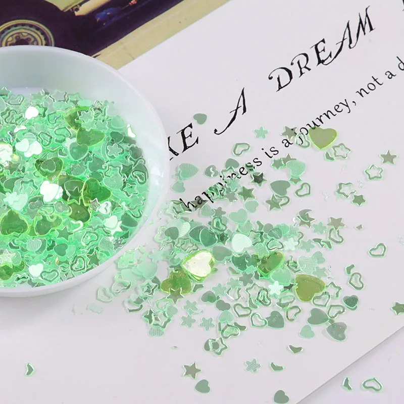 Transparent Mint 10 г/упак. многозвездное сердце 3-6 мм прозрачные цветные блестки для ногтей пайетками для дизайна ногтей, Дамский маникюр, свадебные конфетти украшения - Цвет: Transparent Mint