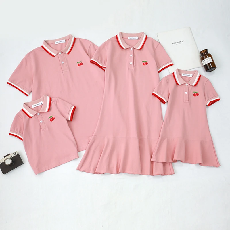 

TUONXYE Family Matching Clothes Mommy Mother Daughter Son Outfits Women Mom Short Sleeves Baby Girl Dress Boys Polo T Shirt