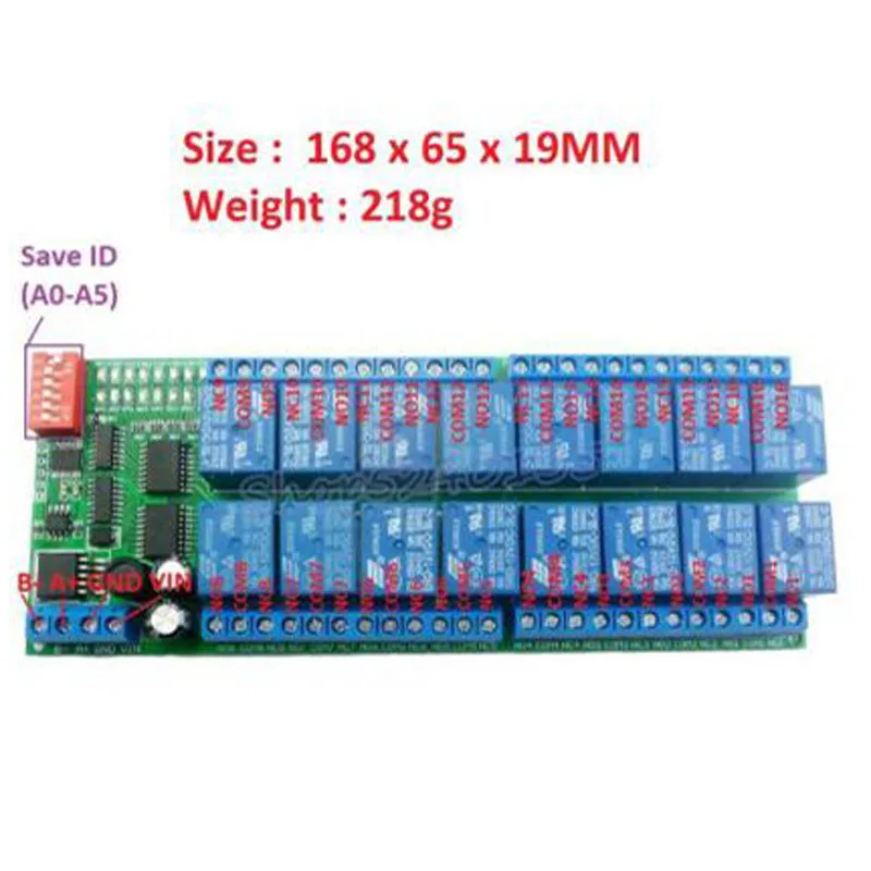16 channle DC 12V RS-485 Modbus RTU Relay Board RS485 Bus Remote Control Switch for LED Motor PLC PTZ Camera Smart Home