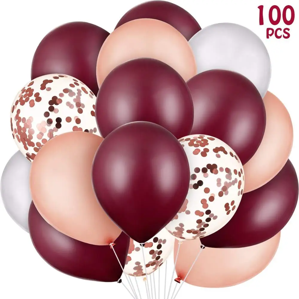 

100 Pieces Burgundy Balloons White Rose Red Latex Balloons Confetti Balloons for Wedding Baby Shower Birthday Party Favor