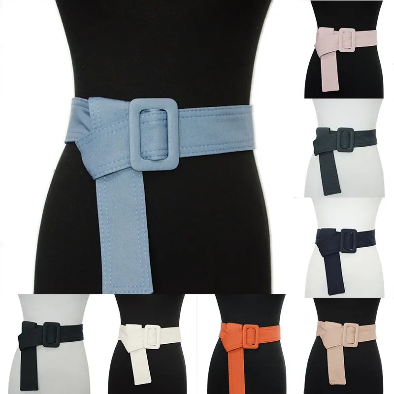 Широкий холщовый ремень для женщин простой модный пояс с прямоугольной пряжкой