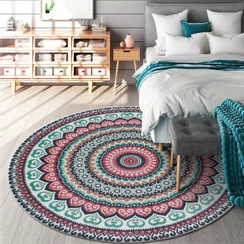 Round Carpet Ethnic Style Mandala Flower Printed Soft Carpets For Living Room Anti-slip Rug Chair Floor Mat Bedroom Decor Carpet