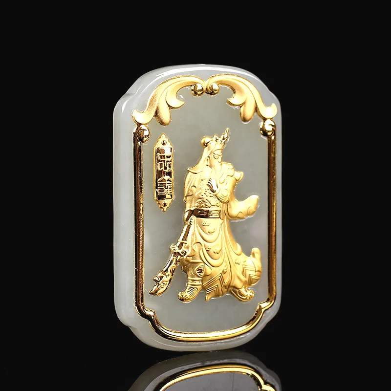 Натуральная китайская белая Нефритовая мозаика Гуань Юй кулон ожерелье модное