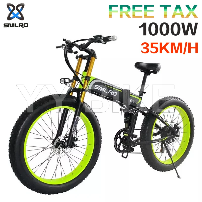 

SMLRO S11-PLUS 26"*4.0 Fat Tires Adult Electric Bike 1000W 48V 18AH Foldable E-bike Offroad Snowmobile Mobility Mountain Bicycle