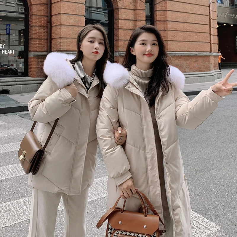 

2021 Winter Coat Women Elegant Korean Fashion Long Loose Harajuku Purple Parka Puffer Cotton-padded Jacket