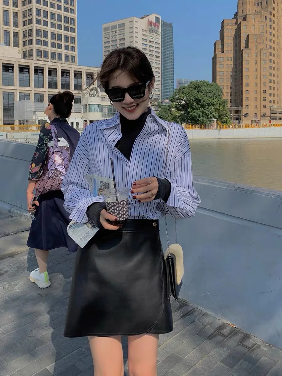 Высококачественная женская кожаная юбка из натуральной кожи с высокой талией и