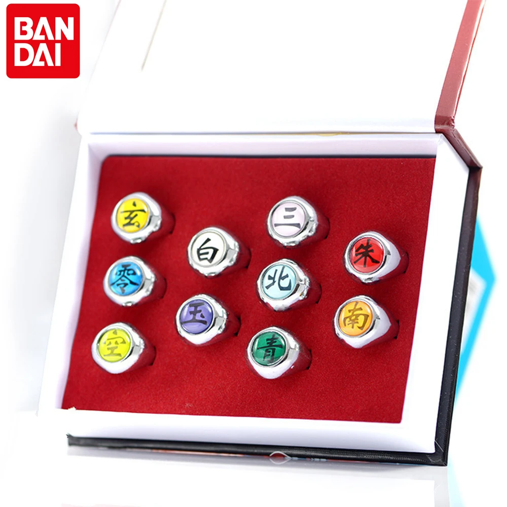 10 шт. кольца Bandai Наруто Ожерелье Аниме Фигурка Акацуки металлические украшения