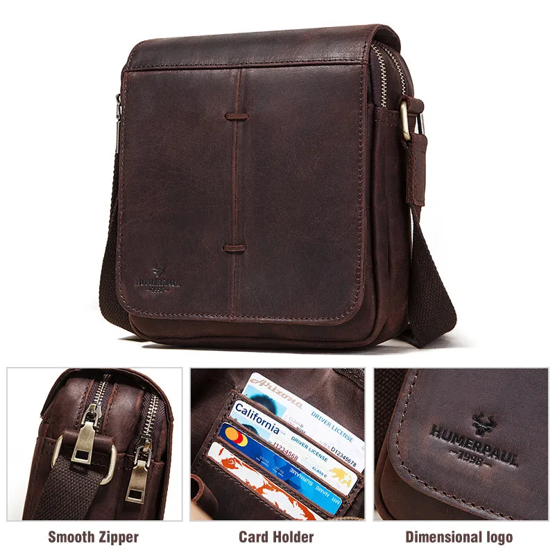 Retro Crazy Horse Leather Men's Shoulder Bag Multifunctional Casual Men's Messenger Bag Large Capacity iPad Computer Bag