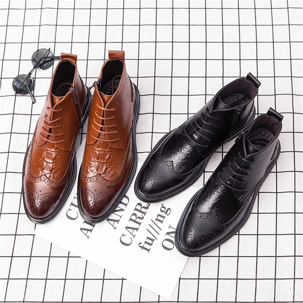 Мужские кожаные ботинки броги модные уличные мотоциклетные осенне-зимняя обувь