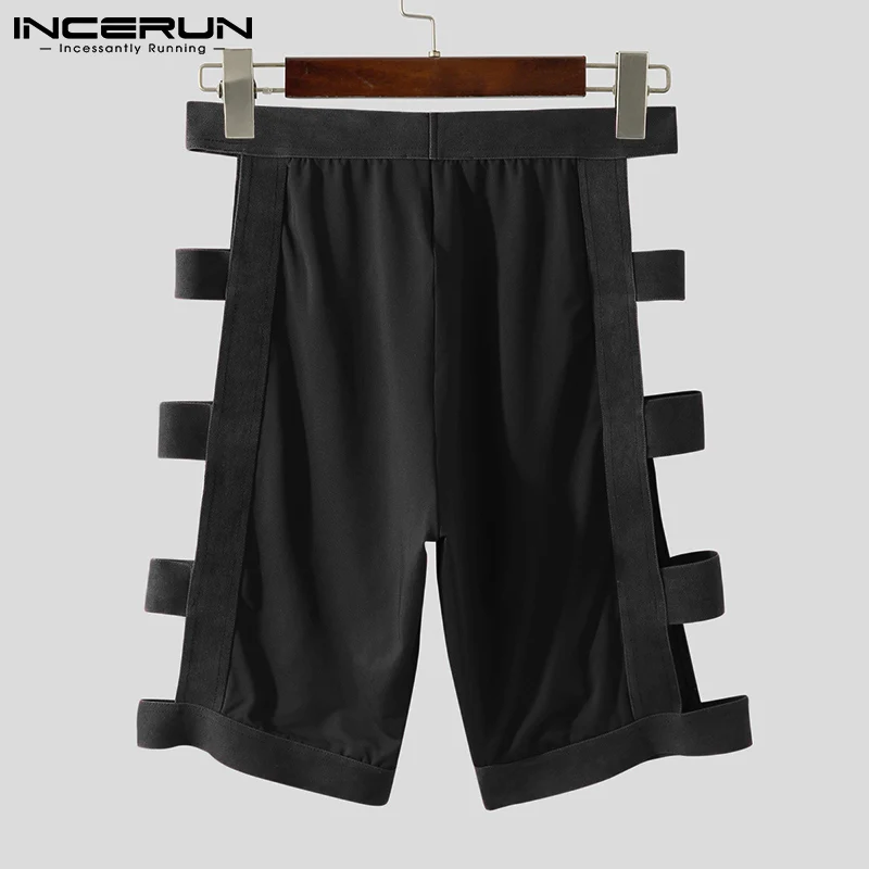 Men Sleep Shorts Solid Color Hollow Out Homewear Elastic Waist Sleep Bottoms Sexy Breathable 2022 Fitness Mens Shorts INCERUN
