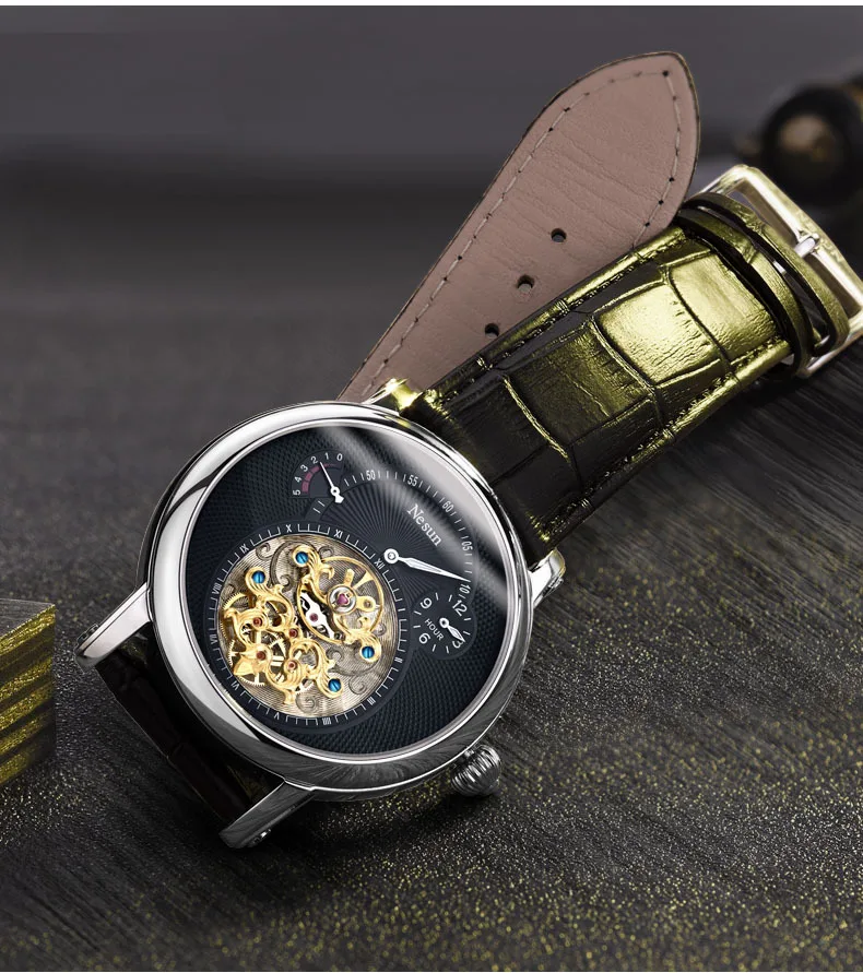 Швейцарские роскошные Брендовые Часы Nesun Hollow Tourbillon, Мужские автоматические механические часы, сапфировые водонепроницаемые часы N9081-4