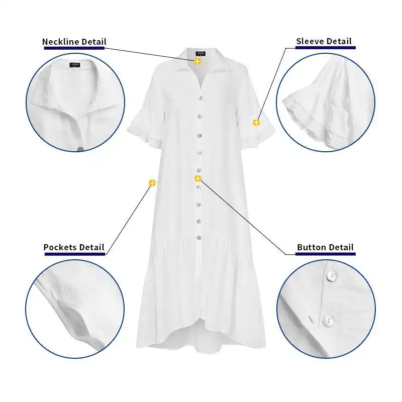 

VONDA 2021 Women Dress Sexy Half Sleeve Lapel Button Down Plain Shirt Dress Casual Loose Pleated Long Dress Beach Vestido