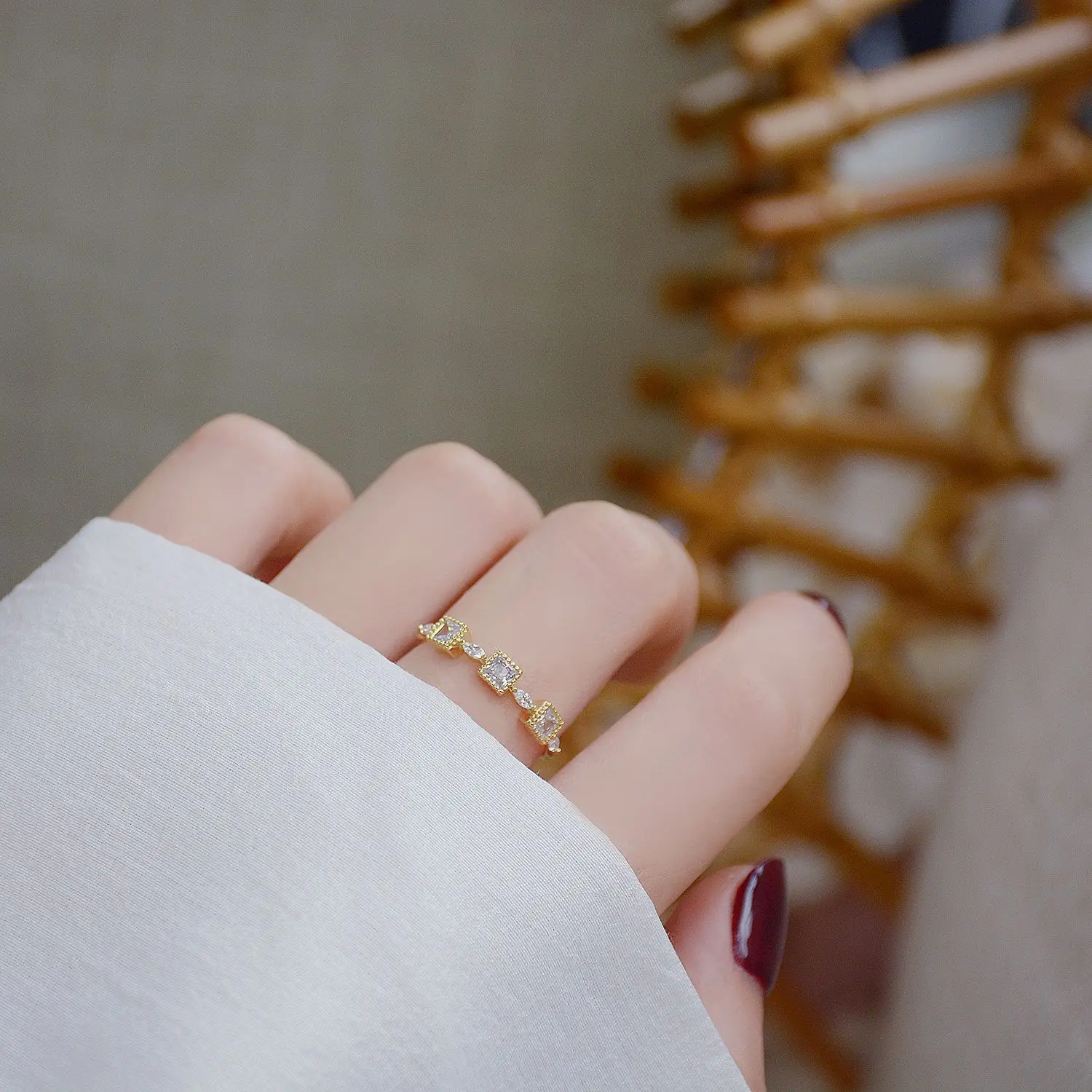 

2021 New Arrival CZ AAA Zirconia Women Ring Adjustable Korean14K Real Gold Bling Party Engagement Female Rings Jewelry Gift