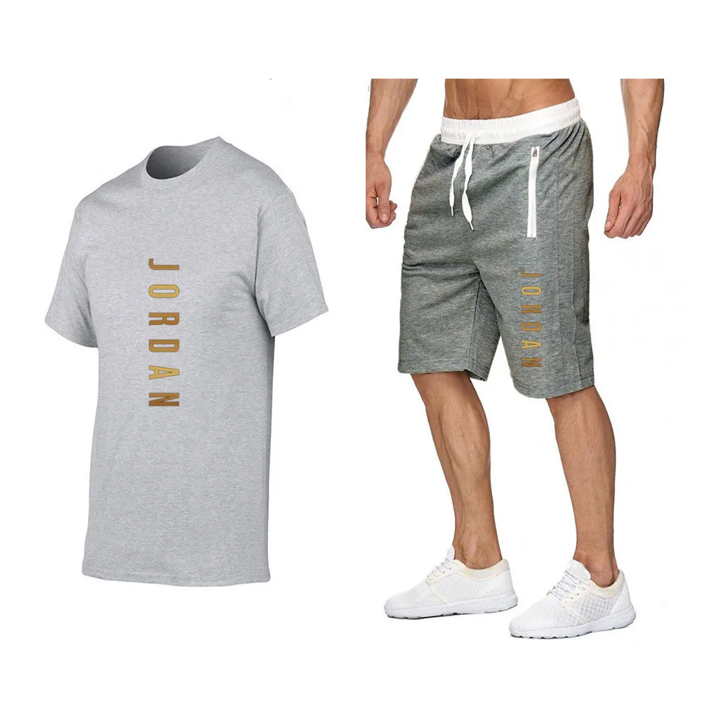 

2021 men's suit T-shirt + shorts two-piece casual sportswear men and women suit printed top + pants gym fitness shorts