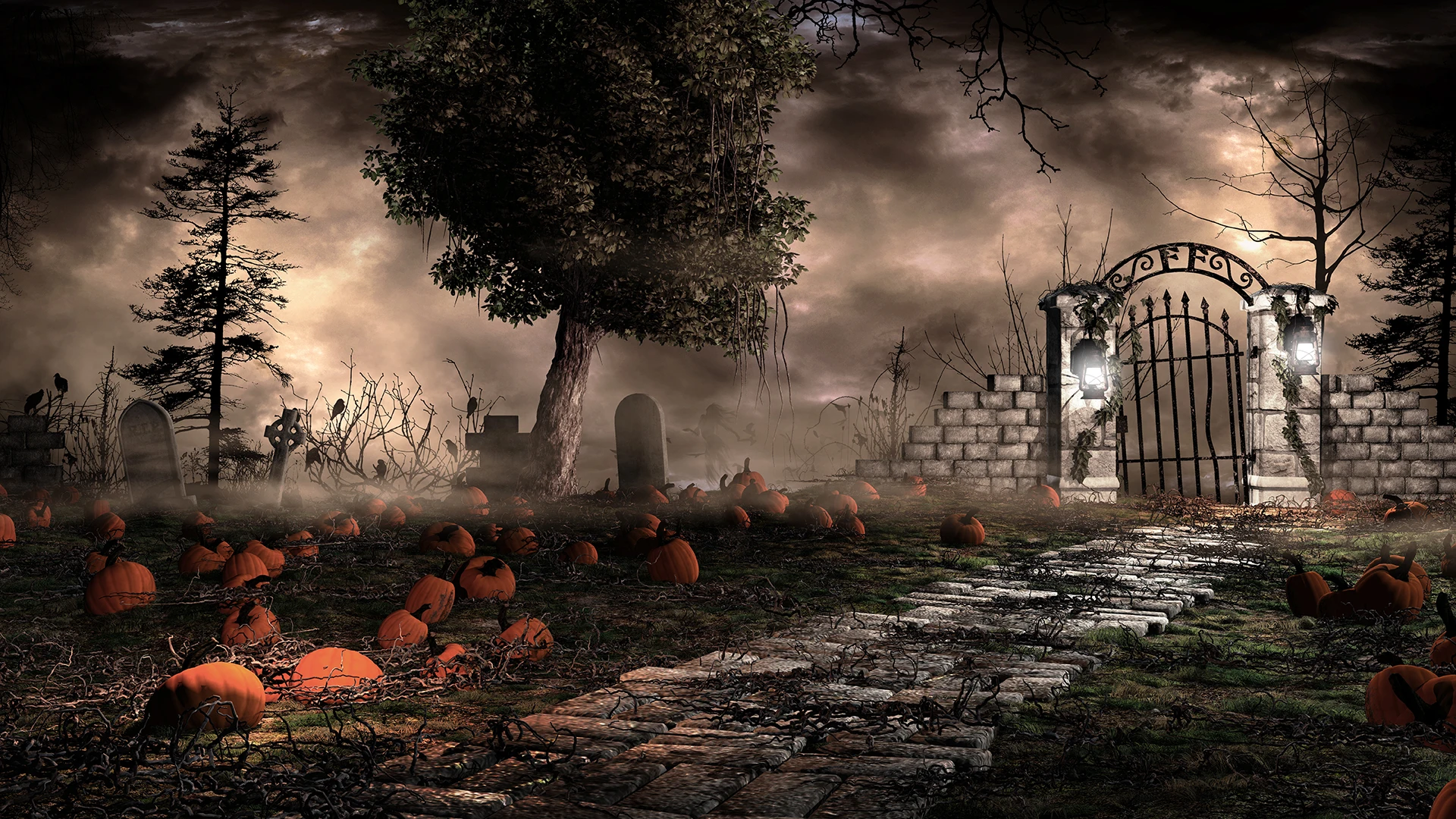 

Halloween Backdrop Gloomy Horrible Cemetery Photography Background Ancient Historical Gate Home Decor Party Banner studio props