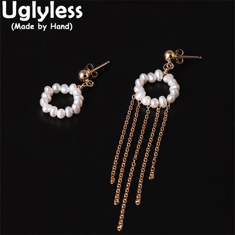 

Uglyless Real 925 Sterling Silver Tassels Earrings Women Fine Jewelry Freshwater Pearls Beading Drop Earrings Asymmetric Brincos
