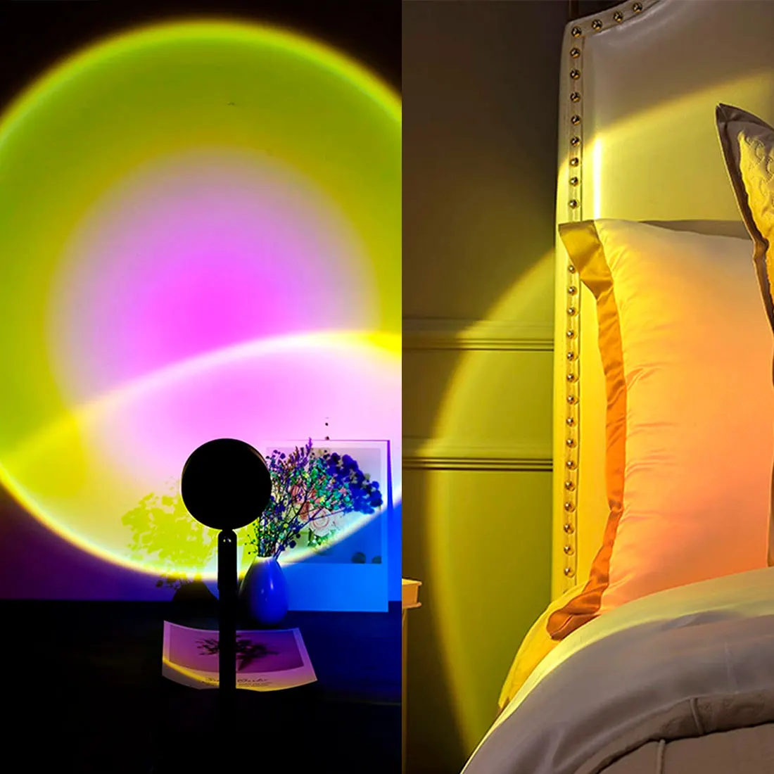 

2021 USB Button Rainbow Sunset Projector Room Decor Colorful Lamp Atmosphere Led Night Light Home Coffe shop Background