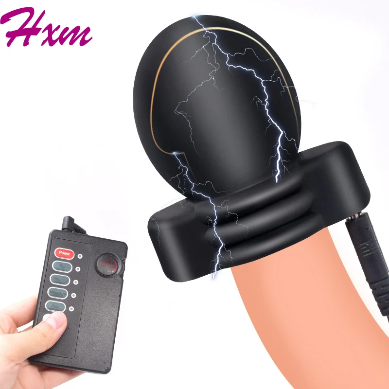 

Shock Electric Glans Cap With SM Player Wave Therapy Penis Cage Shocking Chastity Device Tens Penis Sleeve Medical Themed Toys