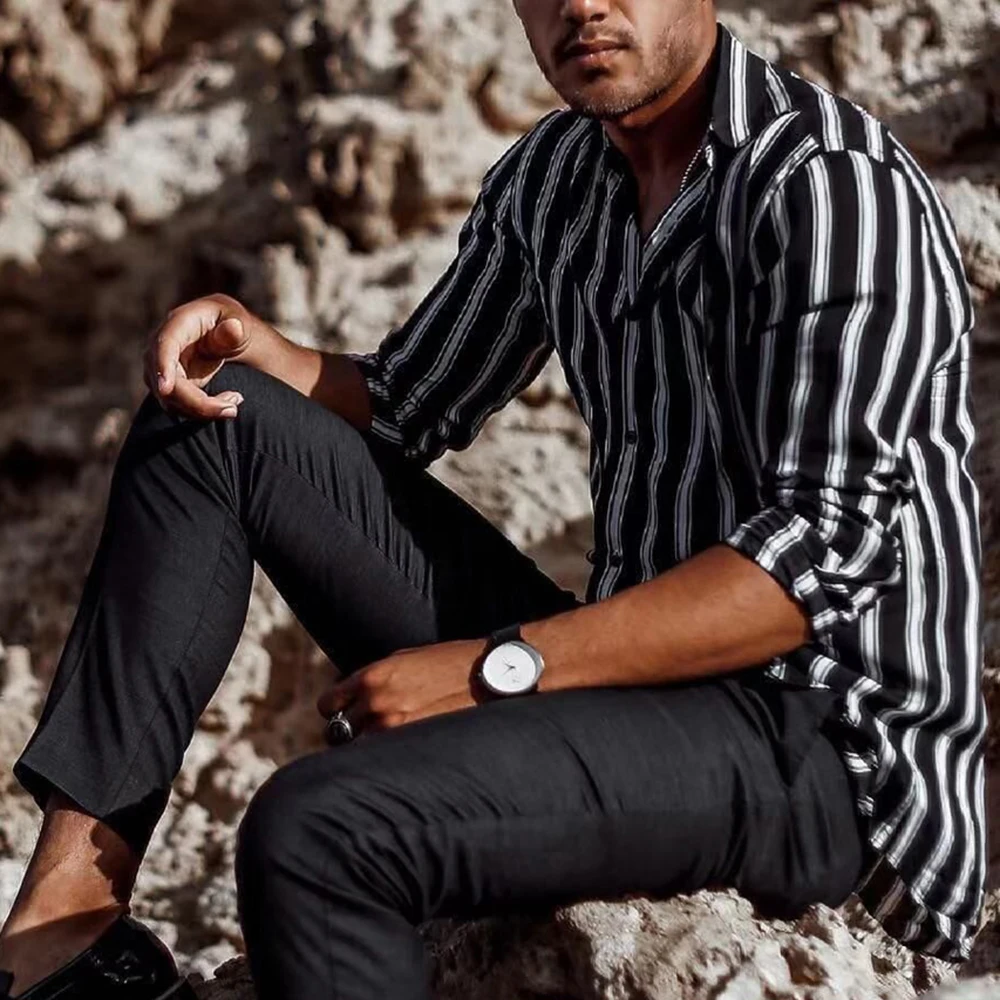 

Vogue Casual Stripe Shirt Men Cotton Designer Brand Slim Fit Man Shirts Long Sleeve White Shirts Man Summer Men's Clothing