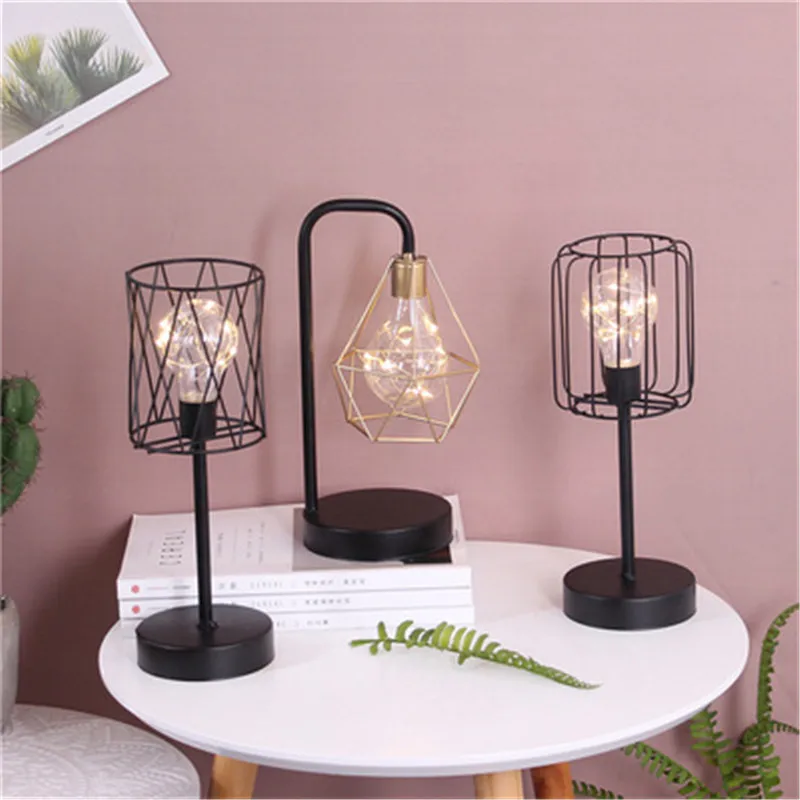 

Nordic Modern Table Lamp Wrought Iron Geometric Home Bedside Night Light As Home Decoration and Wedding Gift Decoration
