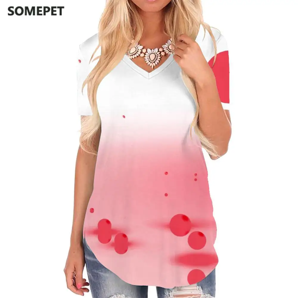 

SOMEPET Pattern T Shirt Women Red V-neck Tshirt Painting Shirt Print Art Funny T shirts Womens Clothing Summer Loose New