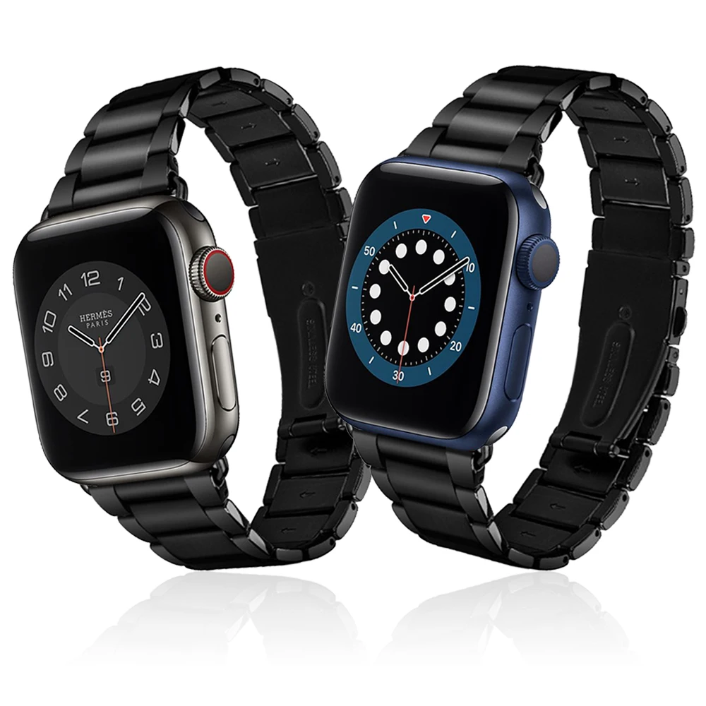 

Luxury stainless steel metal strap For iWatch Apple watch Series 6 SE 44mm 40mm band Silver / Black Link Bracelet Watchband