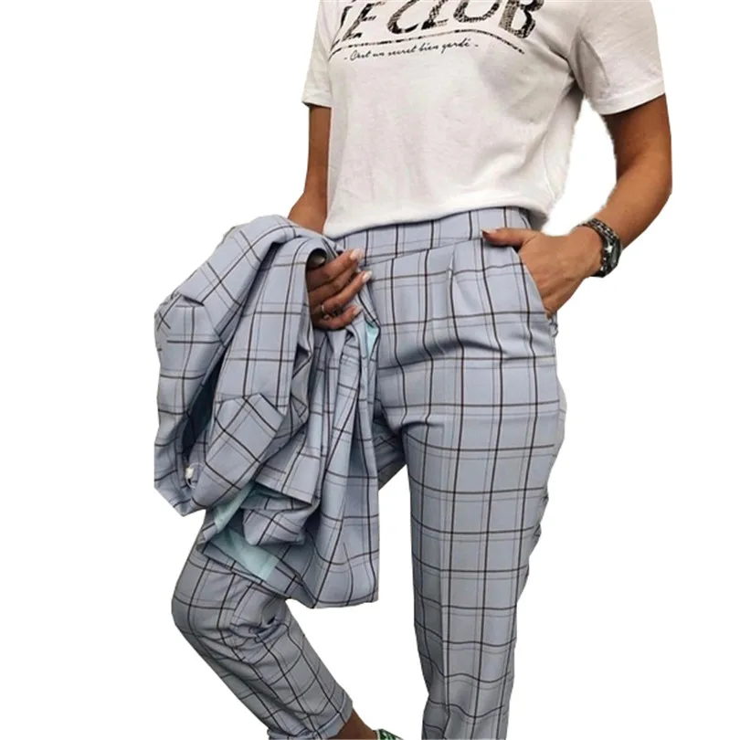 MVGIRLRU, клетчатый блейзер с длинным рукавом, комплект с брюками, Женская Осенняя рабочая одежда, женские костюмы из двух частей